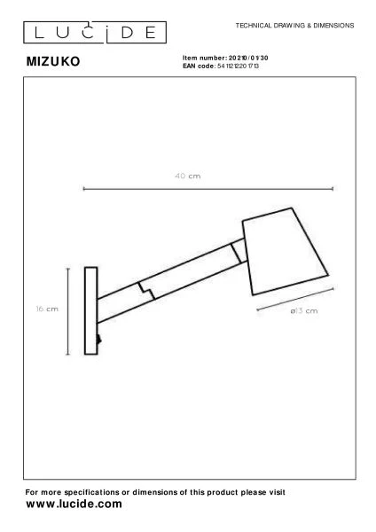 Lucide MIZUKO - Wall light - 1xE14 - Black - technical